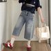 Women's High-Waisted Star Patterned Wide Leg Denim Capri Pants Style Thin Summer Straight Leg Mid-Length Shorts_viptrois.com