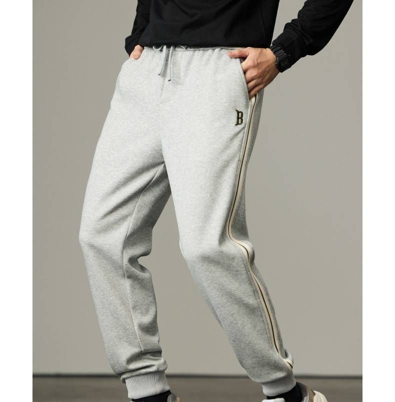 Men's Autumn Gray Jogger Pants With Stripes - Slim Fit Stretch Cotton Casual Trousers For Everyday Wear_viptrois.com