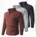 Men's Cable Knit Zip-Up Sweater - Semi High Neck, Warm & Stylish Winter Pullover, Plus Size Friendly (Light Gray/Black/Orange-Red)_viptrois.com