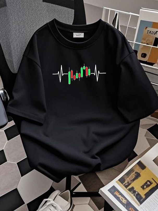 Retro Trader Heartbeat Pulse Crypto Forex Stock Market Trading Gift T-Shirt Homme Slightly Unisex Soft Summer Graphic Versatile Casual Fashion_viptrois.com