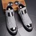 European Warm Series Fashion Short High-top Sneakers Single British Style Height-increasing Martin Boots Hairstylist Leather Sequin Men's_viptrois.com