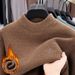 Winter Men's Half Turtleneck Lined Thick Chenille Sweater Middle-aged And Young Men, One-piece Fleece Warm Knitted Base_viptrois.com