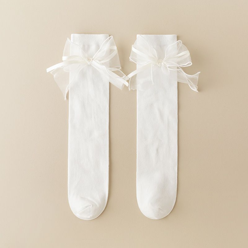 Kid's Clothing Girls' mid tube socks spring and autumn thin children's over the knee bow stockings little girls half calf pile socks_viptrois.com