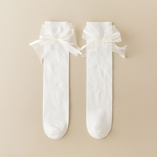 Kid's Clothing Girls' mid tube socks spring and autumn thin children's over the knee bow stockings little girls half calf pile socks_viptrois.com