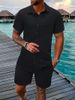 Men's Clothing Summer Jacquard Black And White Solid Color Shirt Suit Short Sleeve Men's Holiday Casual Style Shirt Men_viptrois.com