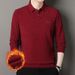 Autumn Winter Fleece Lined Thickened Turn-down Collar Two-piece Men's Business Casual Warm Base Loose Striped Polo_viptrois.com