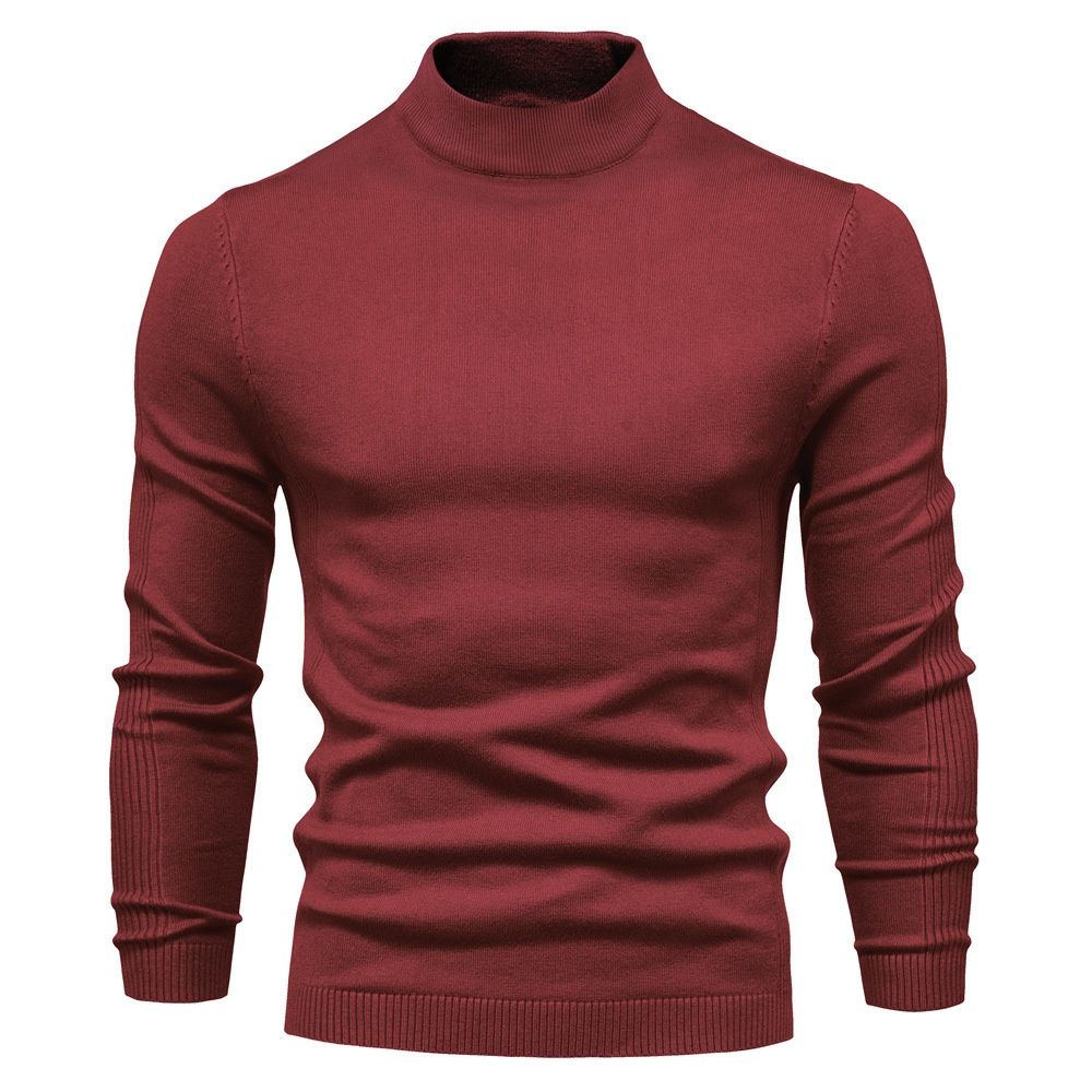 Pure Autumn Winter Cross-Border Trade Thick Warm Men Mid-Neck Slim Fit Men's Multi-Color Knitted Sweater_viptrois.com