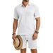 Breathable Stretch Men's Polo Shirt & Shorts Set, Summer Casual Textured Jacquard Knit Outfit For Daily Wear_viptrois.com