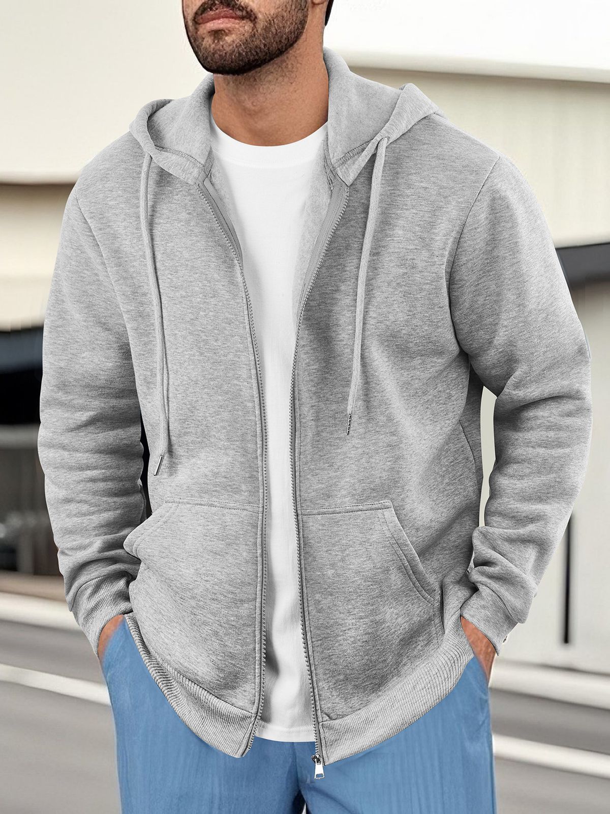 Men's Clothing Solid Color Heavy Retro Spring Autumn Winter Men's Fleece Top Jacket Solid Color Zipper Sweatshirt_viptrois.com