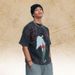 American-syle Washed Disressed Shor T-shir Wih Full Porrai Prin And Oversized Design, One-piece Raglan_viptrois.com