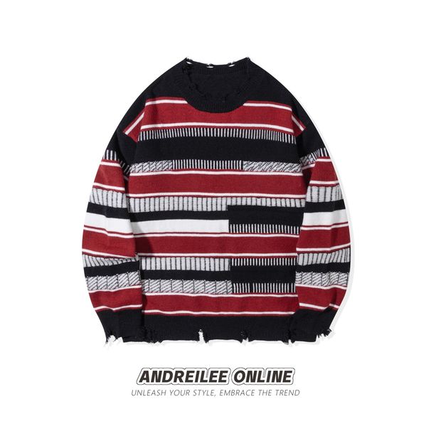 Men's Clothing Autumn/Winter Striped Sweater For Men, Loose High Street Knitwear, Winter Sweater Jacket_viptrois.com