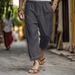Men's Cotton Linen Trousers - Summer Casual Pants With Drawstring Elastic Waist | Straight Leg & Breathable Solid Color Lightweight Pants_viptrois.com