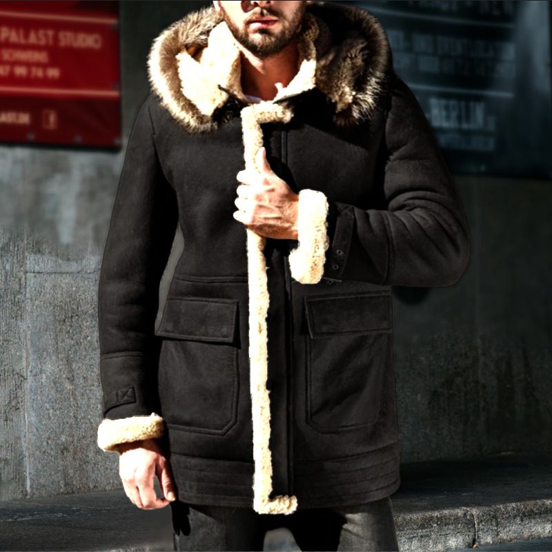 Men's Faux Suede Fleece-Lined Winter Jacket - Warm Thickened Bomber Coat With Multiple Pockets For Casual Outfit_viptrois.com