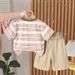 Boys' Striped Short Sleeved Thin Korean Version Top And Shorts Set, Children's Summer Two-piece Set_viptrois.com