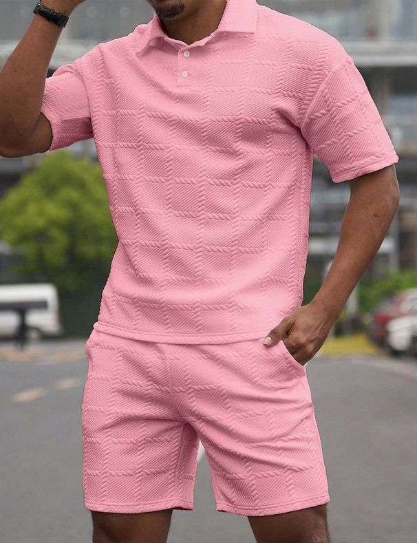 Men's Clothing Pure Color Fashion Casual Men's Short Sleeved Suit_viptrois.com