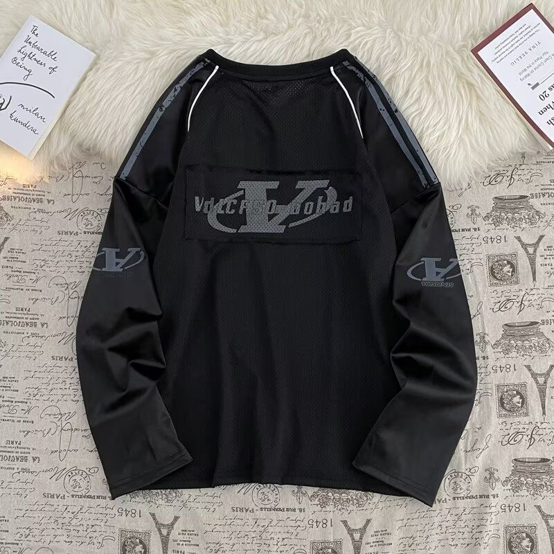 Men's Clothing Retro Football Jersey Style Long Sleeved T Shirt Loose Top Sweatshirt_viptrois.com