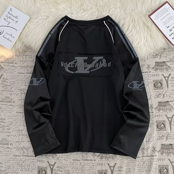 Men's Clothing Retro Football Jersey Style Long Sleeved T Shirt Loose Top Sweatshirt_viptrois.com