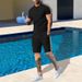 Spring And Autumn New Round Neck Shirt Short Sleeve Shorts Side Stripe Casual Fashion Men's 2 Piece Set_viptrois.com