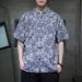 2024 Tang Dynasty men's summer short sleeved cotton linen with Chinese style button print youth standing collar casual_viptrois.com