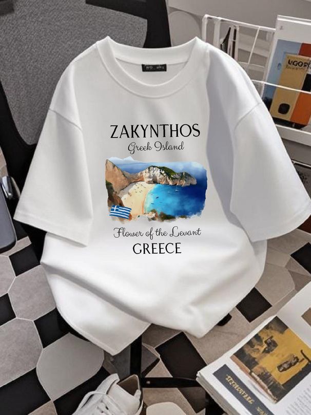 Zakynthos T Shirt Greece Trip Greek Islands Souvenir Island Vacation Fashion Designer Clothes Streetwear Homme Summer Unisex Slightly Graphic_viptrois.com