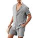 Men's Clothing Linen Short Sleeve Shirt Set Burlap Summer Loose Casual Cotton Cardigan Shirt Shorts_viptrois.com