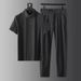 Men's Clothing Polo Collar Suit Elastic Ultra Thin Quick Drying Ice Silk Short Sleeved Two Piece Suit High End Men's Lapel Suit_viptrois.com