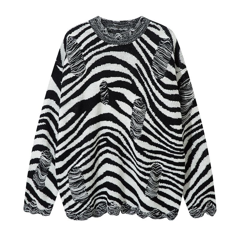 Oversized Knit Sweater – Unisex Distressed Graphic Pullover With Luxe Faux Fur Texture"_viptrois.com