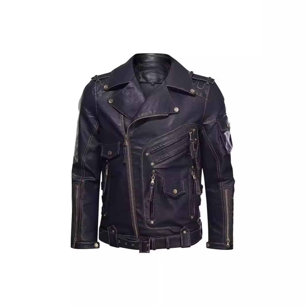 Men's Clothing outdoor windproof jacket with many zippers, many men's clothing, personalized jacket PU leather clothing_viptrois.com