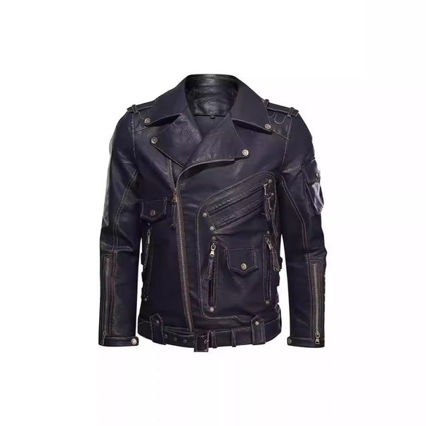 Men's Clothing outdoor windproof jacket with many zippers, many men's clothing, personalized jacket PU leather clothing_viptrois.com
