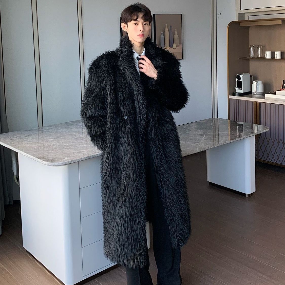 2025 Winter Knee Over Long Men's New Trendy Fox Fur Grass Coat Thickened Fashion Warm Fur Coat_viptrois.com