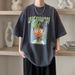 Round Neck Short Sleeved Summer Printed Street Student T-shirt Couple Loose Five Quarter Sleeve Trendy Men's Top_viptrois.com