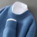 Men’s Jacquard Knit Wool Sweater – Thick Winter Pullover With Solid Colors (Olive Green/Greyish/Quiet Black/Haze Blue/Raw Velvet Rice_viptrois.com