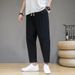 Men's Clothing Summer New Chinese Style Men's Solid Color Cotton And Linen Loose Nine Point Pants Youth Fashion Trend Casual Sports Pants_viptrois.com