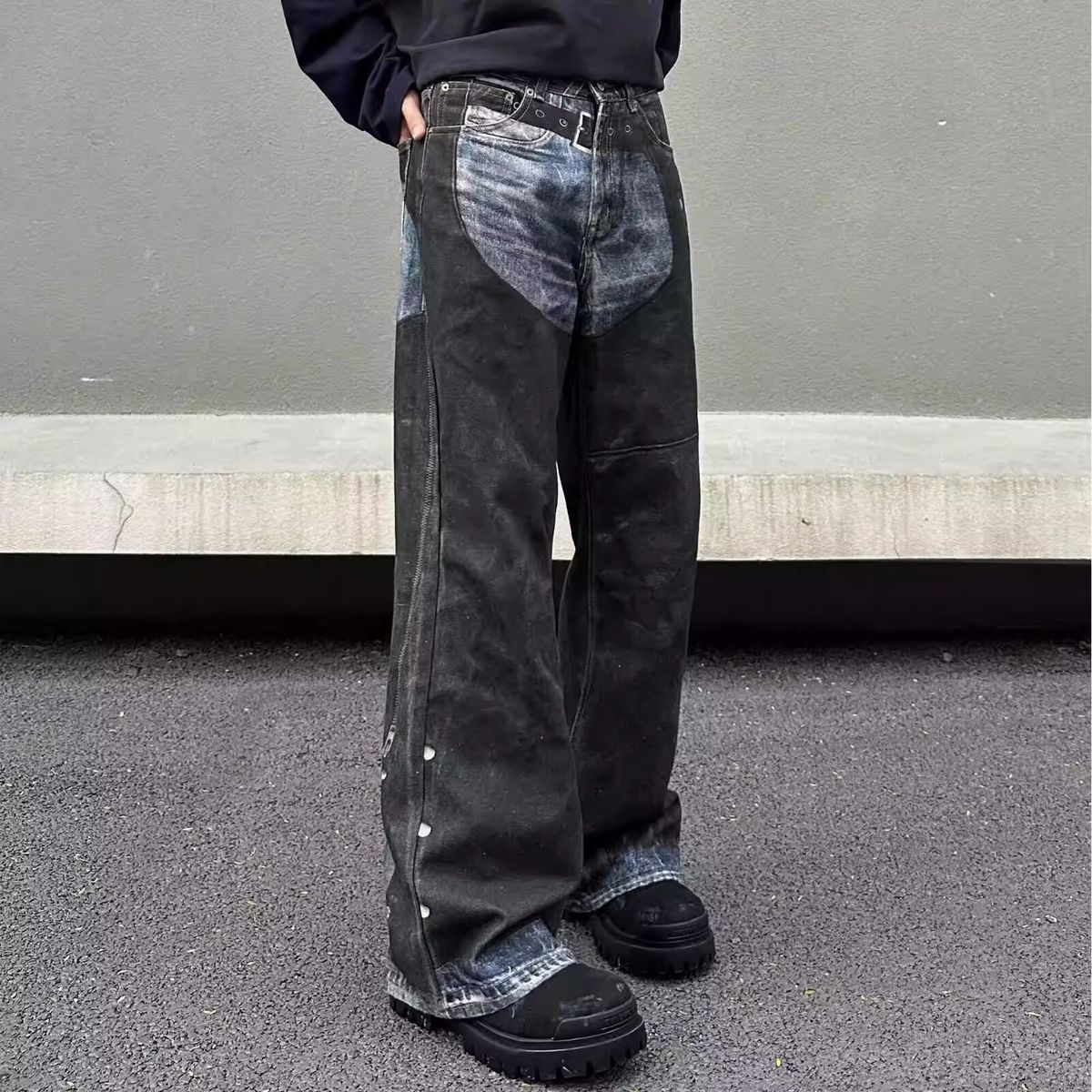 Men's Clothing Men's Autumn Heavy Fashion Brand Washing Technology Splash Ink Straight Jeans Trendy Casual Street Trousers_viptrois.com