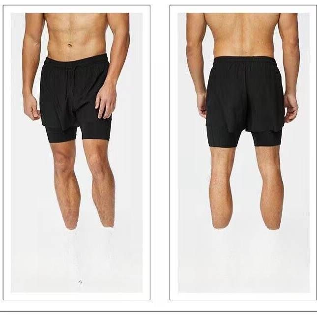Men's Clothing Two-Piece Running Sports Pants Marathon Three-Point Pants Quick-Drying Ice Silk Leisure Training Fitness_viptrois.com