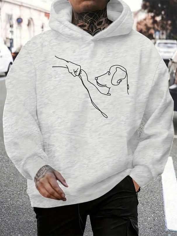 Men's Autumn And Winter Casual Fashionable Loose Hooded Sweatshirt With Dog Pattern Printed Warm Long Sleeved Pullover_viptrois.com