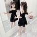 Mother & Kids 2024 new summer off-shoulder chiffon solid color girls dress 3-5-7-8 years old 6 little girl princess dress Western style_viptrois.com