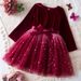 Kids’ Clothing Autumn And Winter New Girls Long Sleeve Dress Star Gradient Mesh Princess Dress Christmas Red Dress_viptrois.com