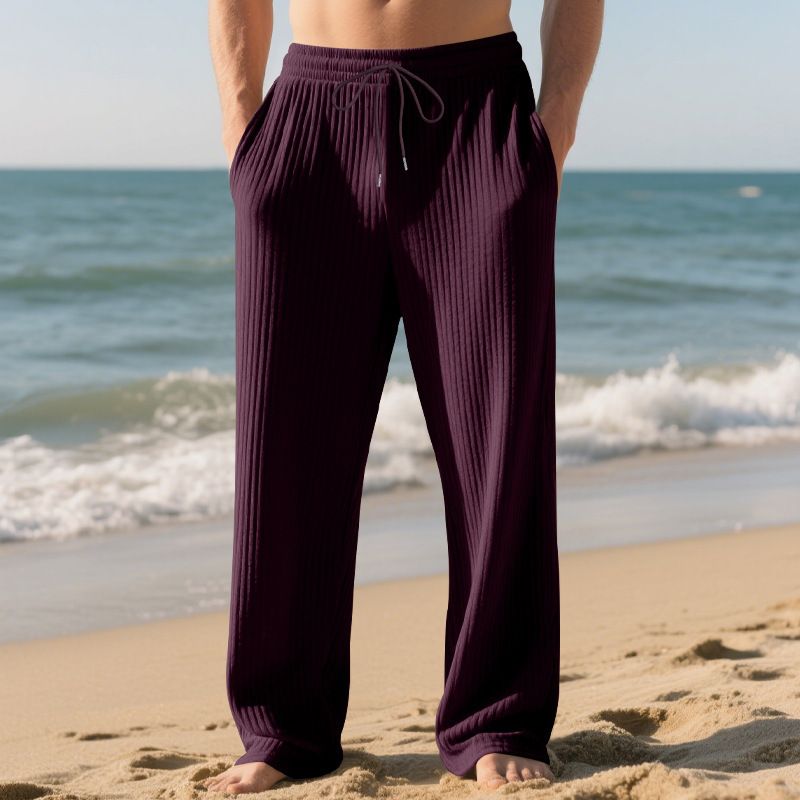 Men's Relaxed-Fit Textured Jogger Pants – Wrinkle-Free Polyester With Ribbed Detailing (S-3XL, 8 Urban Neutral Colors)_viptrois.com