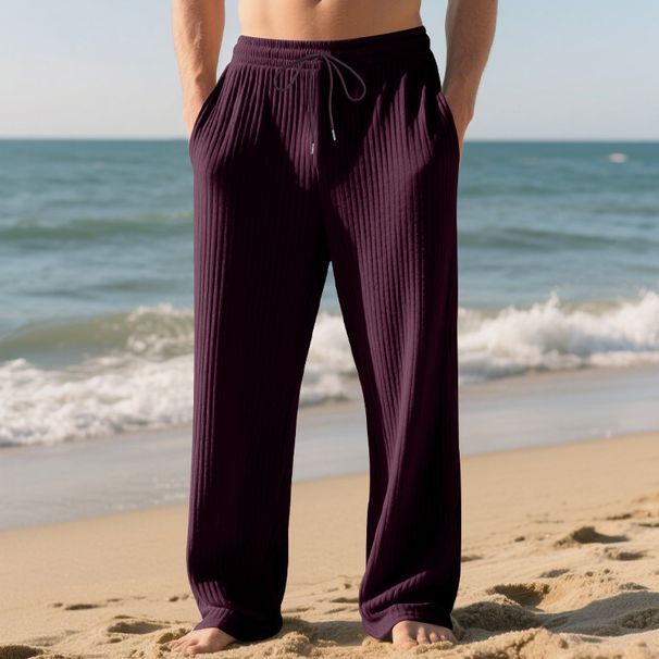 Men's Relaxed-Fit Textured Jogger Pants – Wrinkle-Free Polyester With Ribbed Detailing (S-3XL, 8 Urban Neutral Colors)_viptrois.com