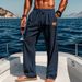 Men's Clothing Four Seasons Thin Beach Leisure Lace Up New Men's Cotton And Linen Drawstring Straight Trousers_viptrois.com