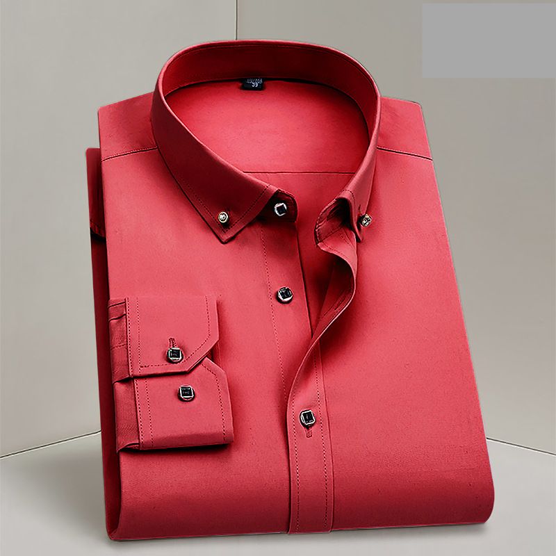 Men's Clothing Elastic Wrinkle Free White Button Down Shirt For Men Long Sleeved Business Casual Non Iron_viptrois.com