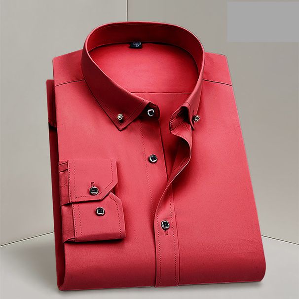 Men's Clothing Elastic Wrinkle Free White Button Down Shirt For Men Long Sleeved Business Casual Non Iron_viptrois.com