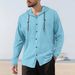 13 Colors Pure Linen Hooded Shirt For Men Breathable Lightweight Long Sleeve Casual Shirts_viptrois.com