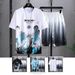 Summer New Casual Ice Silk Set For Men Teen Boys Trendy Short Sleeve T-Shirt And Shorts Sports_viptrois.com