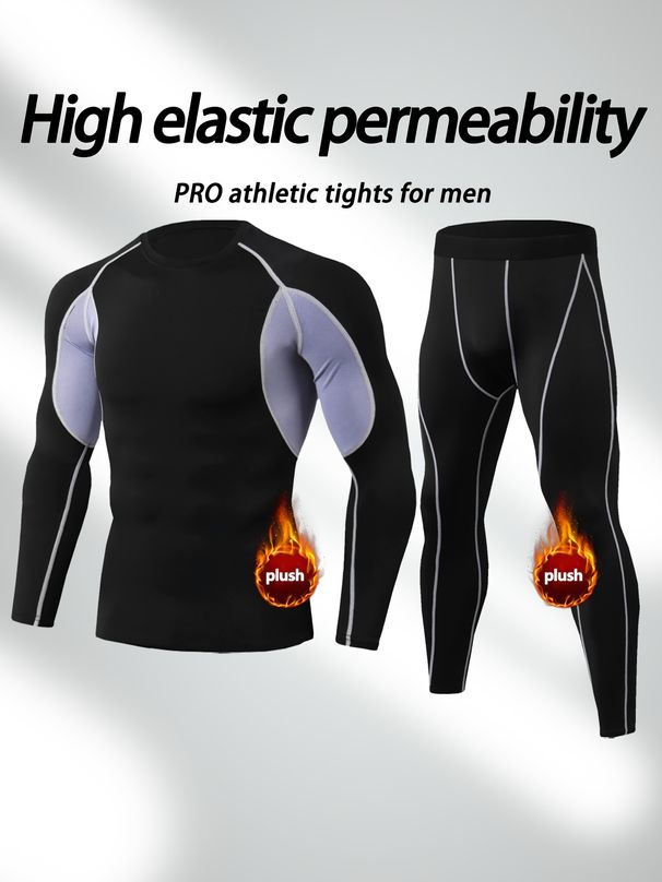 Men's Thermal Fleece Training Suit – Winter Sports Set For Running, Skiing & Gym (Black/Gray, XS-XXL)_viptrois.com