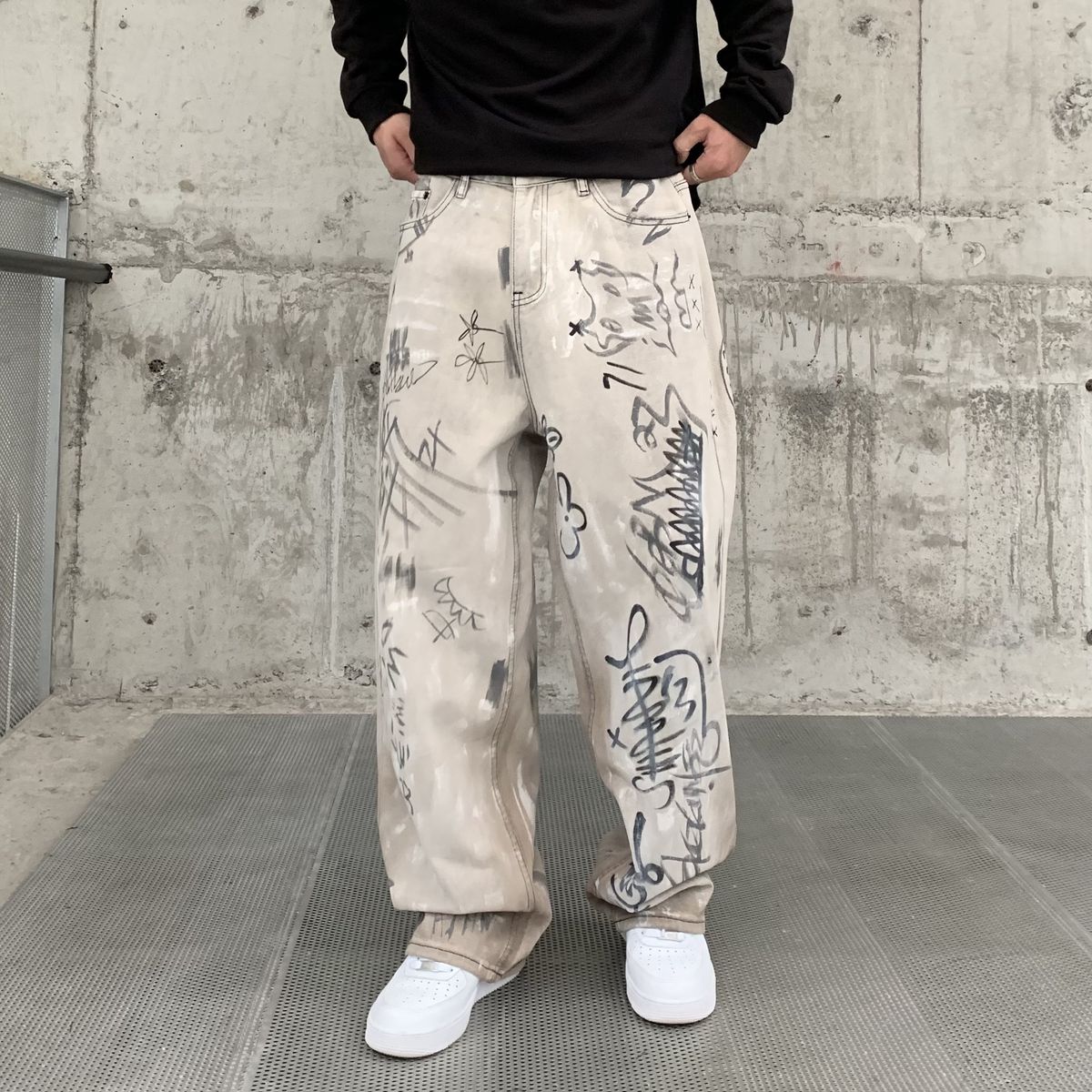 Men's Clothing High Street Ink Splashed Design Jeans For Men Spring And Autumn Trendy Casual Straight Pants For Men_viptrois.com