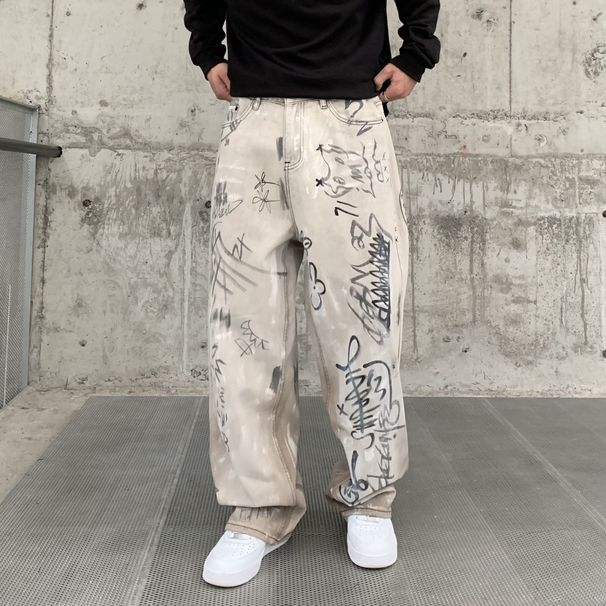 Men's Clothing High Street Ink Splashed Design Jeans For Men Spring And Autumn Trendy Casual Straight Pants For Men_viptrois.com