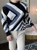 Men's Geometric Color Block Pullover Sweater – Trendy Winter Knit With Unique Pattern (Black/Brown, M-3XL)_viptrois.com