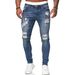 Men's Clothing Trousers Ripped White Slim Denim Trousers Fashion Calf Trousers_viptrois.com